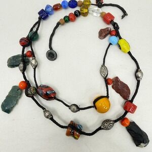 Bohemian Mixed Trade Bead Necklace Glass Stone Metal Millefiori Tribal READ